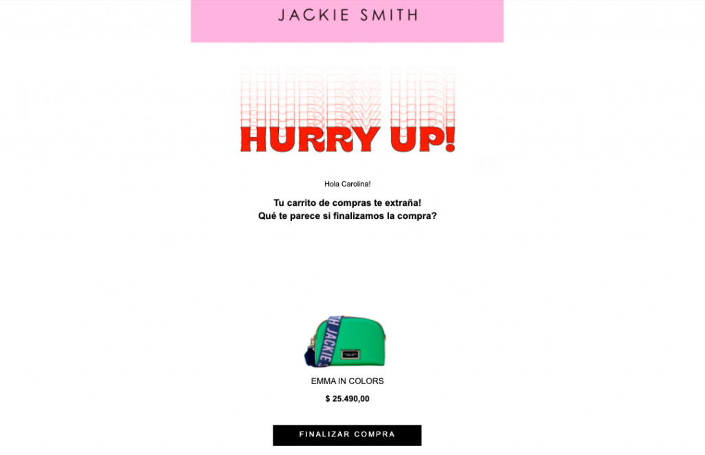 Email de recupero de carrito abandonado de Jackie Smith